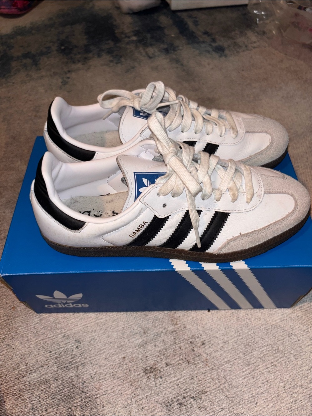 adidas White and Black Samba Retro Leather Sneakers